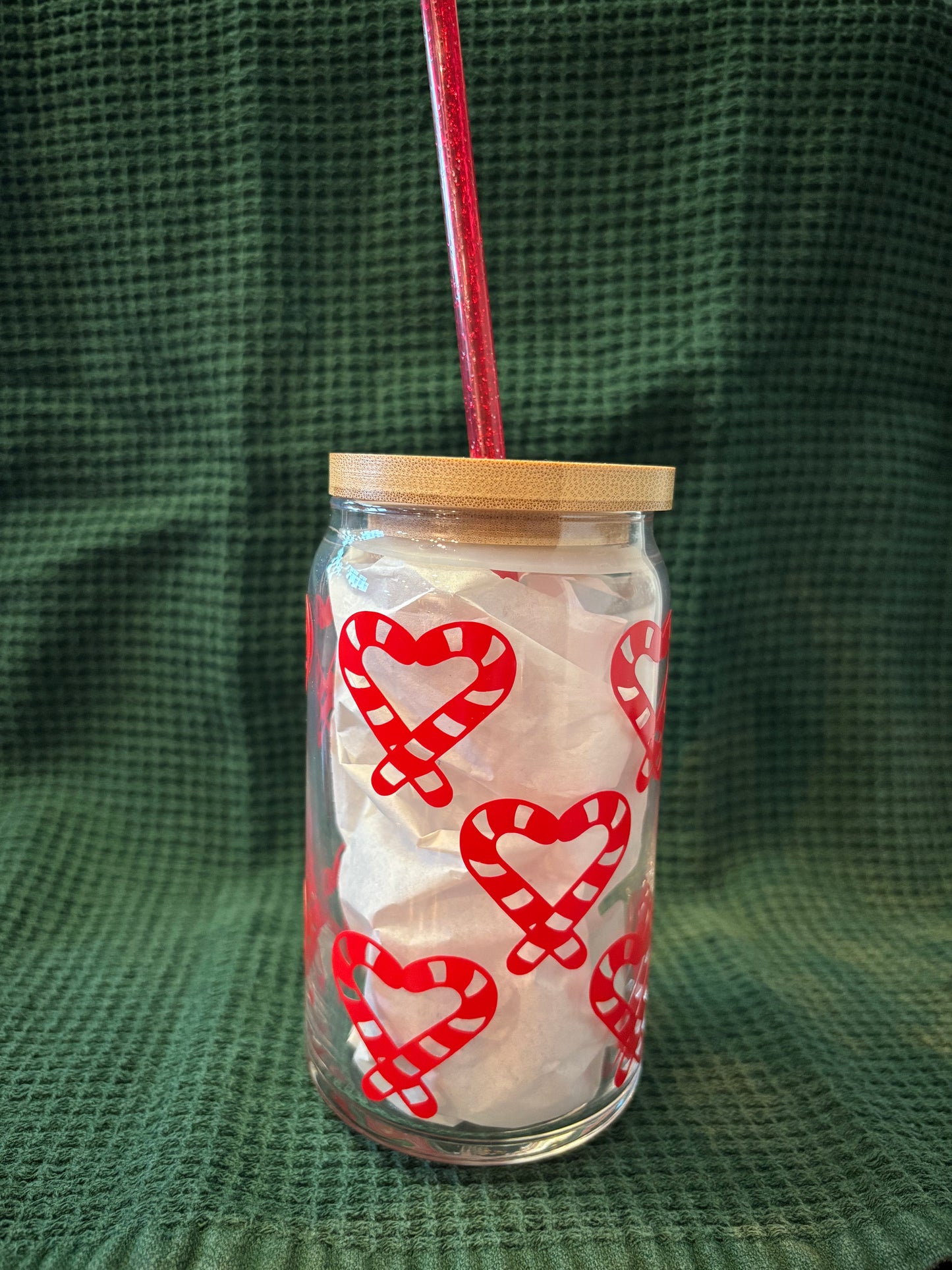 Candy Cane Hearts Glass