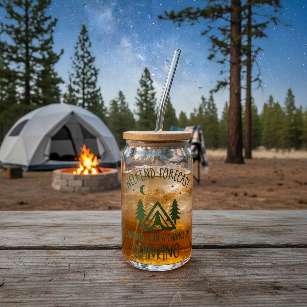 Weekend Forecast Camping Glass Tumbler
