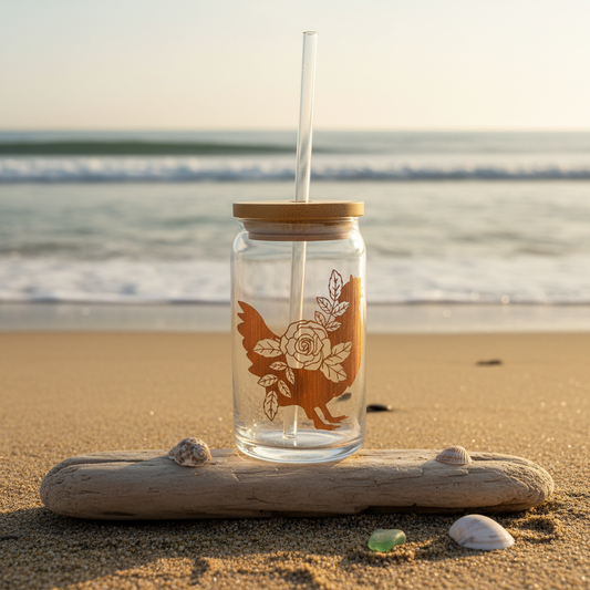 Floral Chicken Glass Tumbler